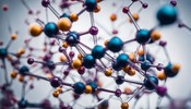 The photo depicts a Hyaluronic acid molecule structure in a laboratory setting.