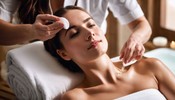 A serene woman receiving a facial treatment, exemplifying a post-care routine that could extend the life of Dermalax fillers