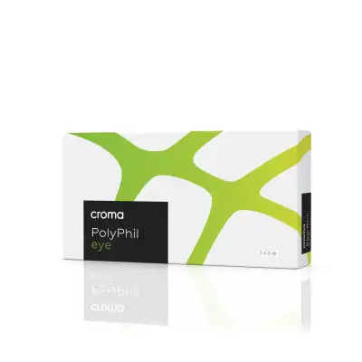 A white box labeled "CROMA PhilArt EYE" featuring a green abstract design with black accents. The packaging specifies a size of 1 x 2 ml.