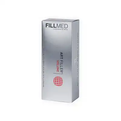 A rectangular silver box standing upright against a white background. The box is labeled "FILLMED® ART FILLER VOLUME" at the top, and features a red dotted circular pattern below the text.