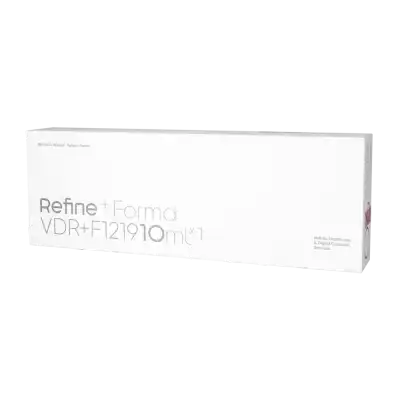 A white rectangular product box labeled "REFINE + FORMA" features minimalist gray text and branding.