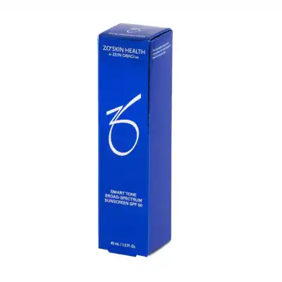 Blue box of ZO® SKIN SMART TONE BROAD SPECTRUM SUNSCREEN SPF 50.