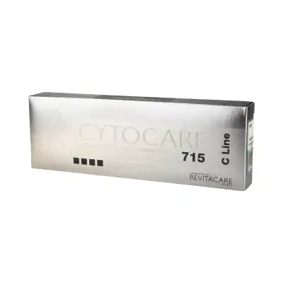 A silver and white box labeled "CYTOCARE® 715 C-Line" by Revitacare, an anti-aging solution known for its plumping effect. The packaging displays clinical branding and a subtle geometric design.