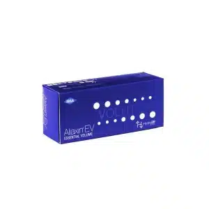 A rectangular blue box labeled "ALIAXIN® EV" with white dots and "Volution" on the side, featuring IBSA and Hydrolift branding, is displayed against a white background.