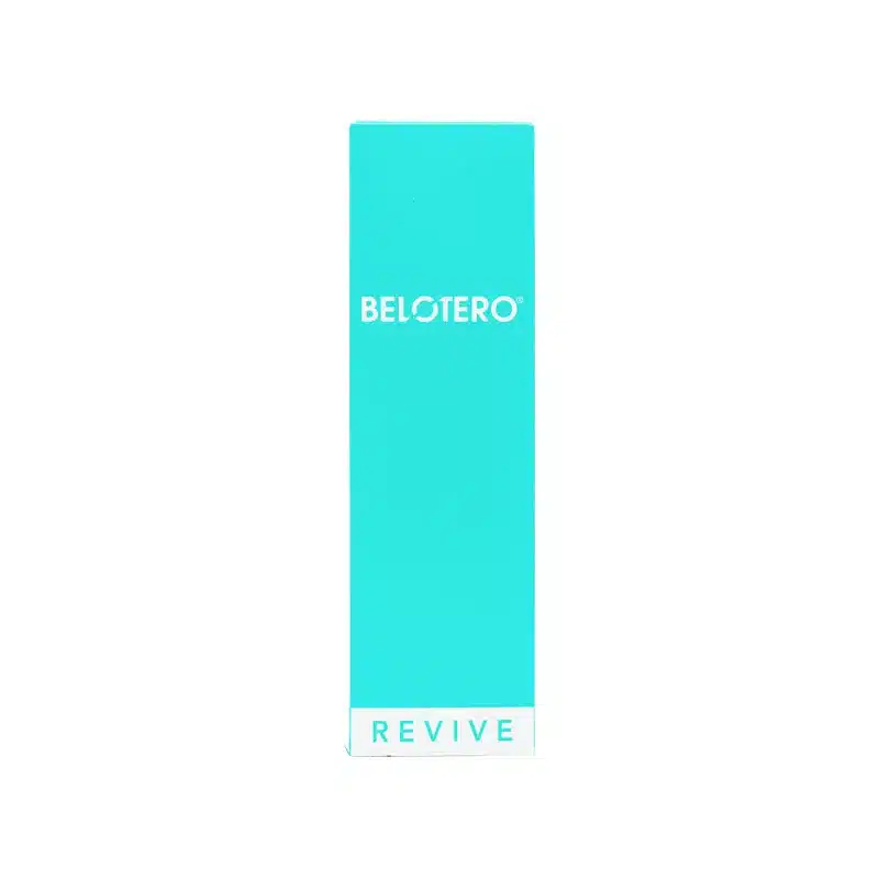 A turquoise rectangular box labeled "BELOTERO® REVIVE" in white letters is shown against a plain