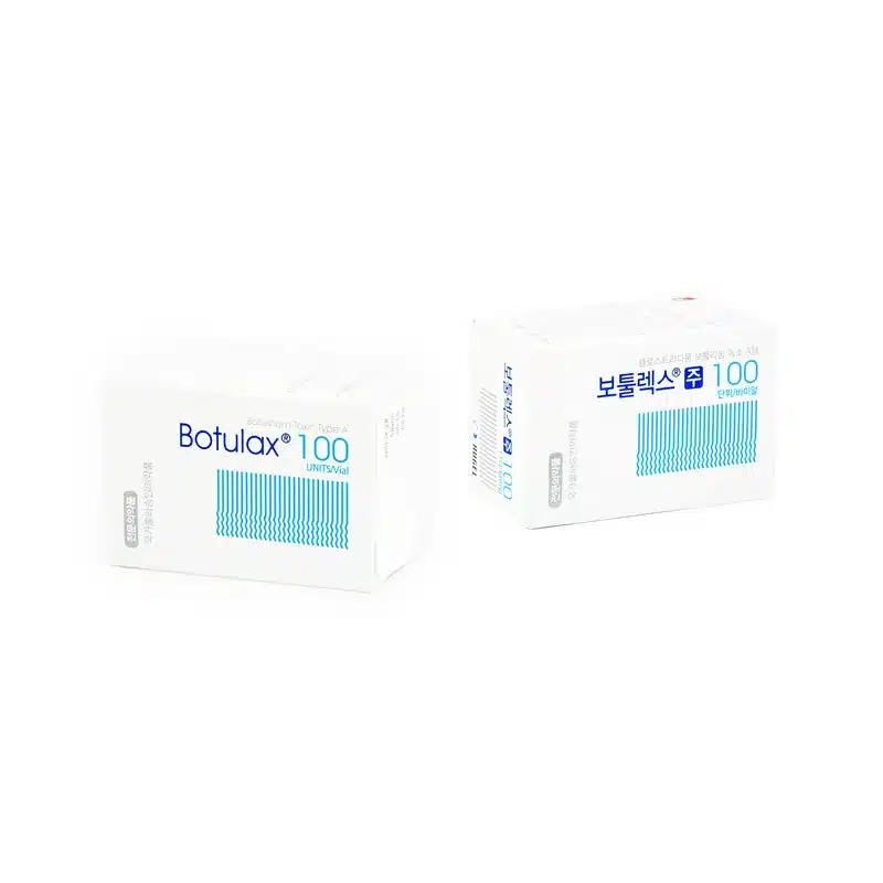 Two white boxes of BOTULAX® (LETYBO®) 100u (Korean), a botulinum toxin product, are shown side by