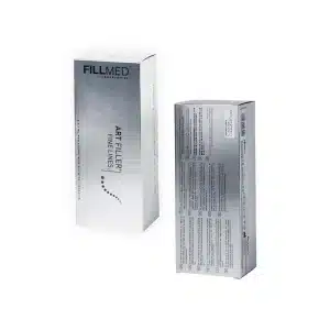 Image of two silver-colored boxes of FILLMED® ART FILLER FINE LINES with Lidocaine by Fillmed Laboratories. One box is displayed from a front angle showing the product name, and the other is shown from a side angle revealing detailed text, likely the product's ingredients or instructions.