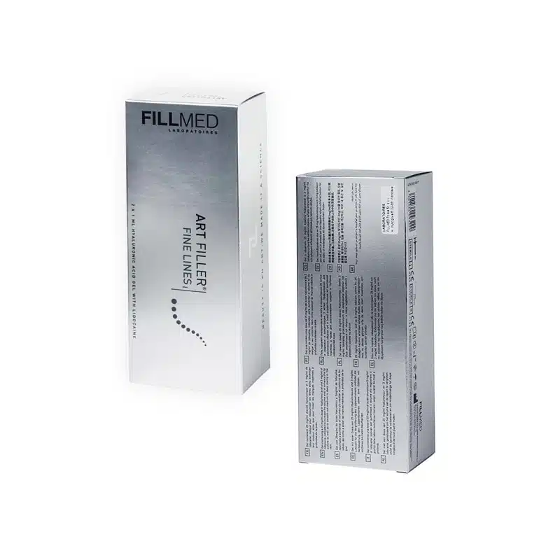 Image of two silver-colored boxes of FILLMED® ART FILLER FINE LINES with Lidocaine by Fillmed
