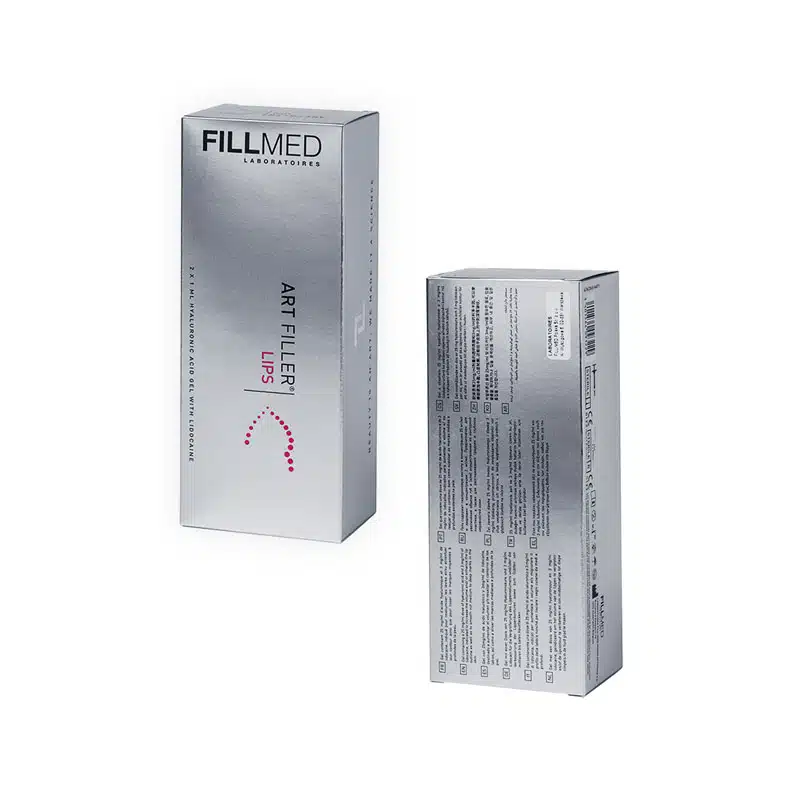 The image shows two boxes of FILLMED® ART FILLER LIPS with Lidocaine. The front box is positioned