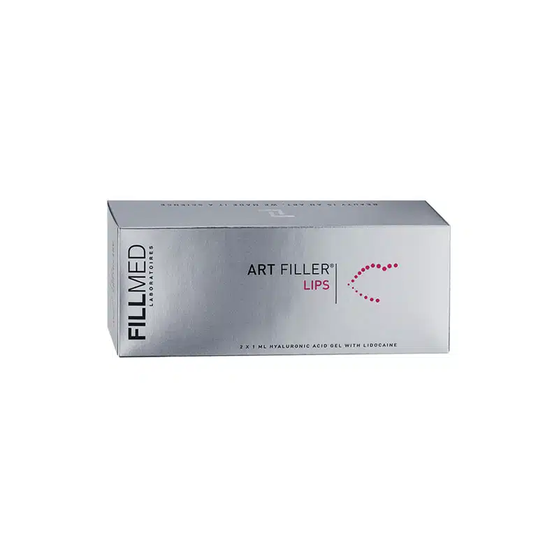 A silver box displaying the product "FILLMED® ART FILLER LIPS with Lidocaine" with hyaluronic acid