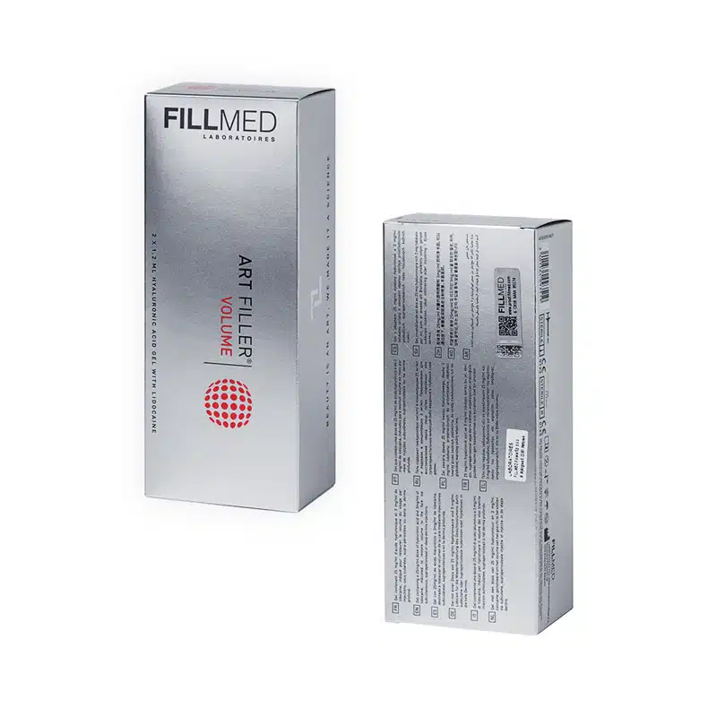 Image of two silver-colored boxes of FILLMED® ART FILLER VOLUME from FillMed Laboratories. One box