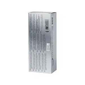 The image shows a tall, rectangular FILLMED® ART FILLER VOLUME box with text and a barcode on its side. The box is mostly gray with black and white text printed in multiple columns, detailing product information and instructions. The text appears in multiple languages.
