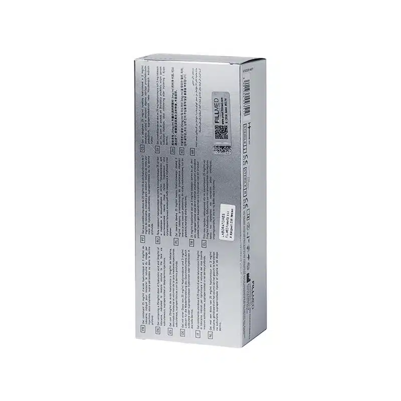 The image shows a tall, rectangular FILLMED® ART FILLER VOLUME box with text and a barcode on its