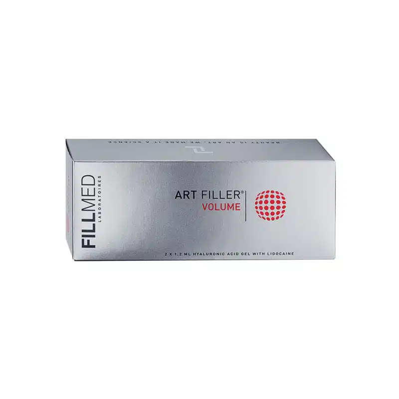 A rectangular silver box with the label "FILLMED® ART FILLER VOLUME" on the side. The front