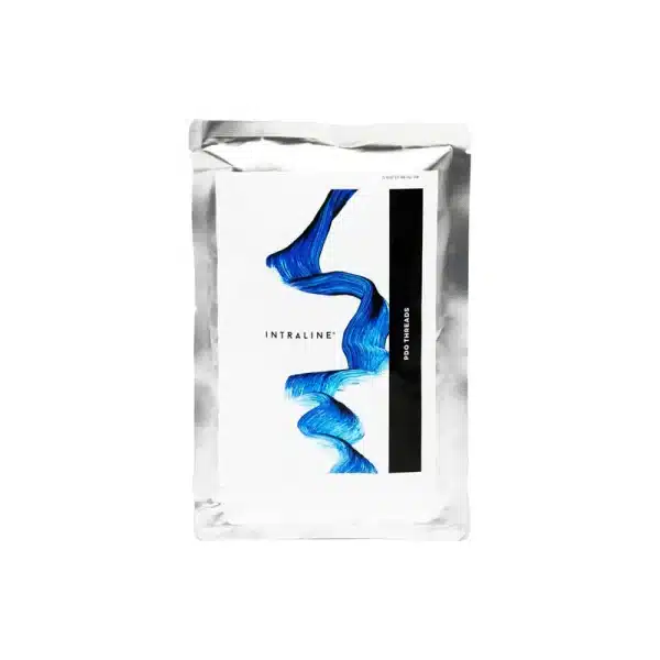 A white rectangular packaging with a silver border and a clear front. It contains a product labeled "INTRALINE® MONO M3038 - 30G 38mm/50mm". The design features blue abstract brush strokes and a vertical black stripe on the right side.
