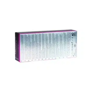 A rectangular box with a mostly white surface, featuring small black and colored text. The sides are mainly purple, and the box displays various instructions, symbols, and labels for JUVÉDERM® ULTRA 3.