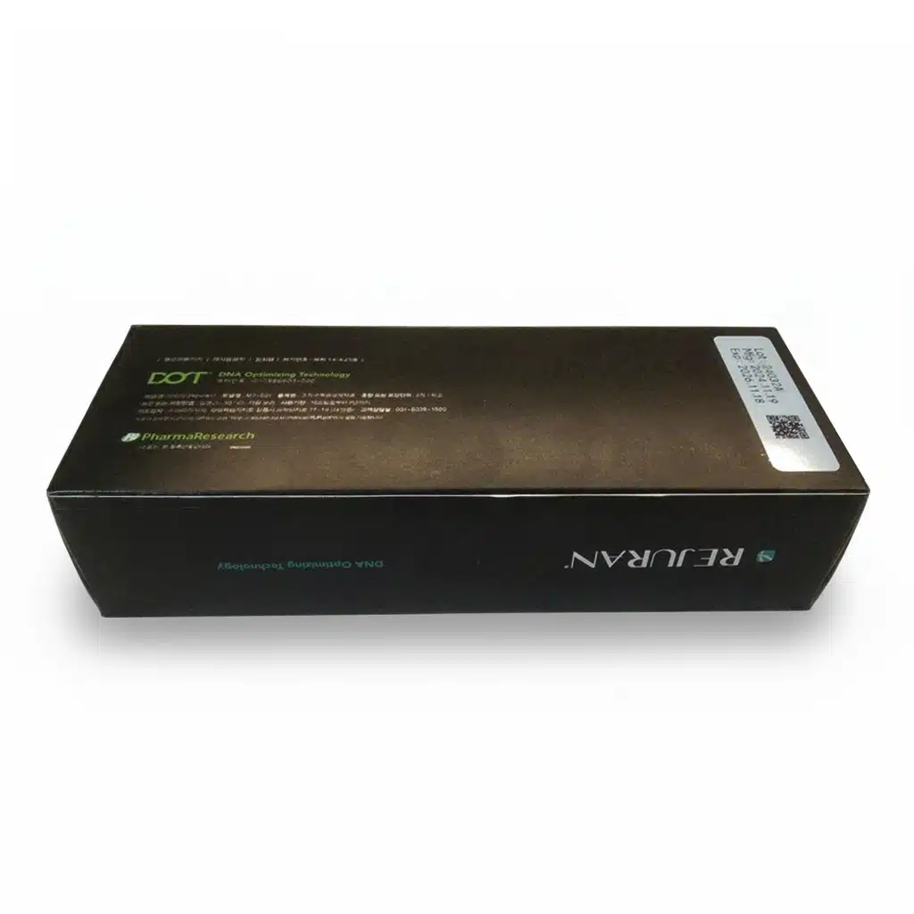 A rectangular black box labeled "REJURAN® HEALER" with green and white text and a QR code in the