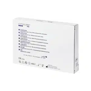 A white box of CYTOCARE 502 displays product information, composition details in multiple languages, CE marking symbols, and manufacturer details on the back.
