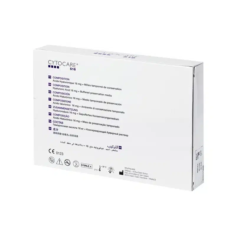 A white box of CYTOCARE 502 displays product information, composition details in multiple