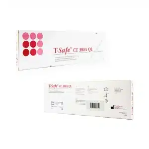 Two white rectangular boxes of SMB® TCu 380A with Safeload are shown. The top box features a series of red circles and the T-Safe logo, while the bottom box displays detailed product information, including instructions, a barcode, and a simplified illustration.