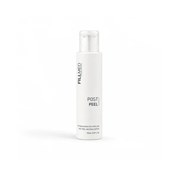 A 100 ml white bottle of FILLMED® POST PEEL Neutralizer with a pump dispenser, standing upright against a plain white background.
