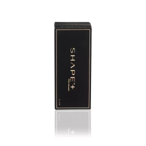 A black rectangular product box with the word "REVANESSE® SHAPE+™ with Lidocaine" written vertically in gold lettering on the front. The box has gold trim along the edges and includes "15ml / 3.3 fl oz" written at the bottom. The reflection of the box is slightly visible below it.
