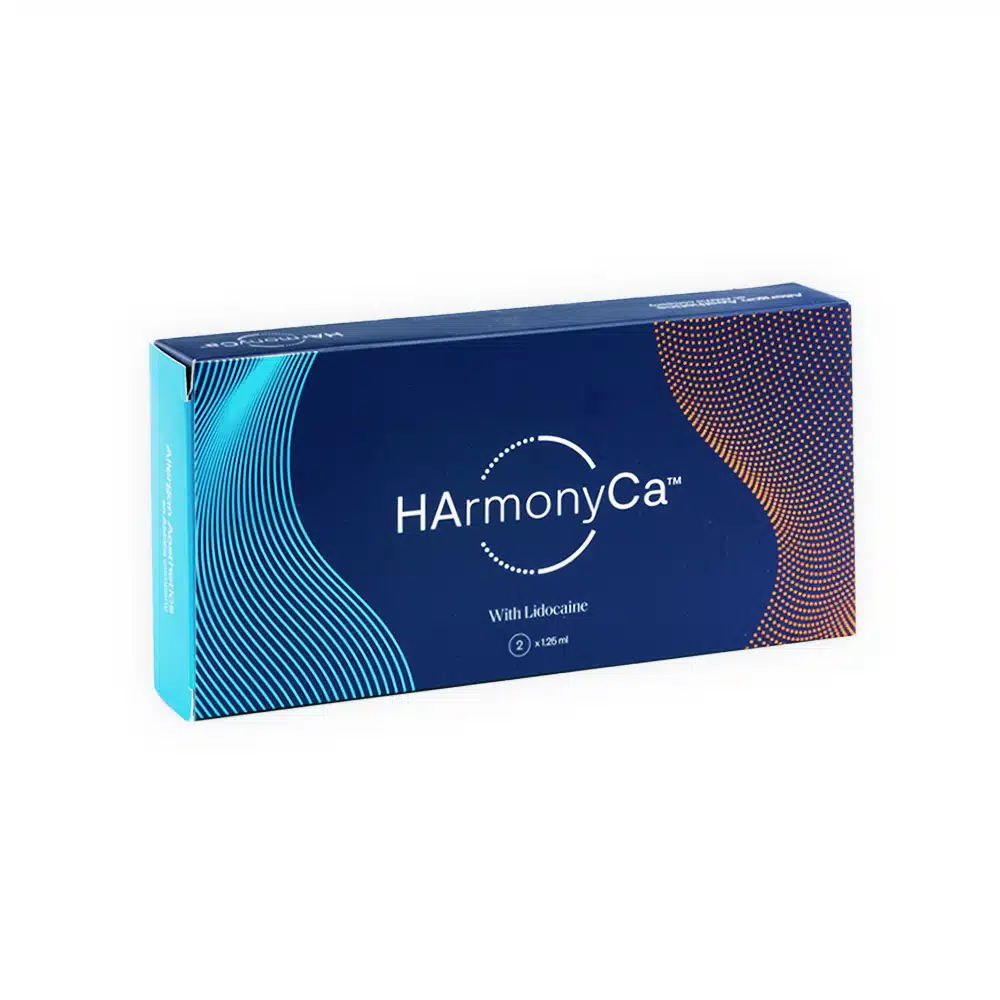 A blue rectangular box labeled "HArmonyCA™" in white text. The box features a wavy pattern with