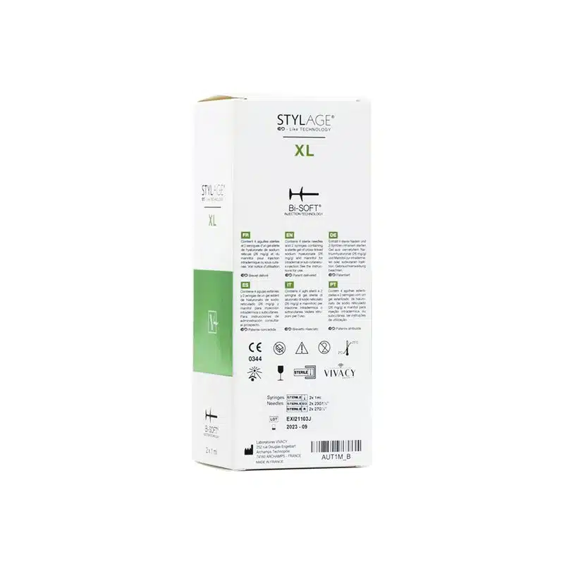 A white box with the label "STYLAGE® XL BI-SOFT®" at the top. The front of the box is covered with