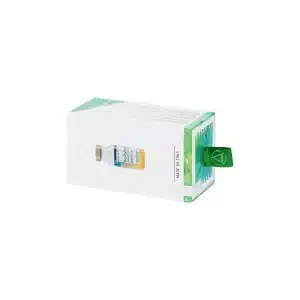 A box with BIOREPEELCL3® BODY labeling featuring an image of a small vial. The box has a green tab with a recycling symbol and text that says "Made in Italy." The background of the box is white, with green and blue accents.