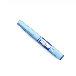 A SAXENDA® 6mg/ml - 3 Syringes (Italian) with a cap and a dial, labeled with dosage information. The syringe is positioned diagonally on a white background.