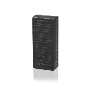 The image depicts a black rectangular product box. The box has a list of features printed in multiple languages on one side, and it has the brand name "REVANESSE® CONTOUR™ with Lidocaine" in large vertical letters on another side. The box is standing against a plain white background.
