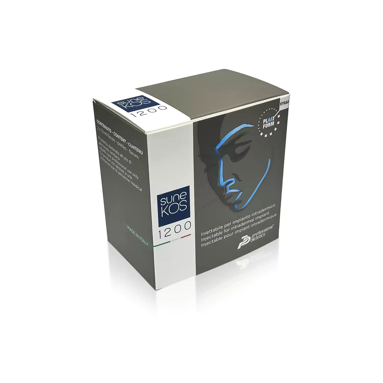 A black and gray box of SUNEKOS® 1200. The front of the box features the product name and an