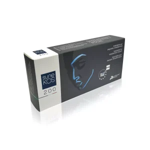 A rectangular black and white box labeled "SUNEKOS® 200". The packaging features an abstract blue outline of a woman's face and text in English. The box appears to contain a cosmetic or skincare product.