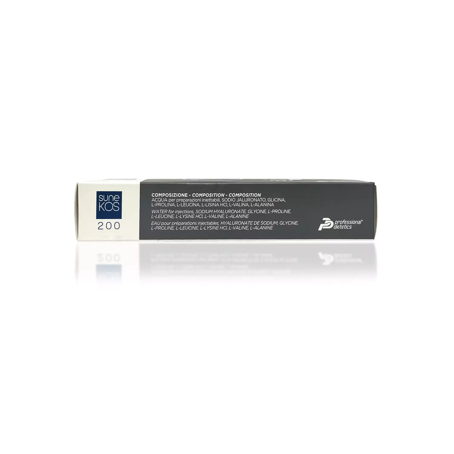 A rectangular white and gray box labeled "SUNEKOS® 200." The packaging includes text detailing its