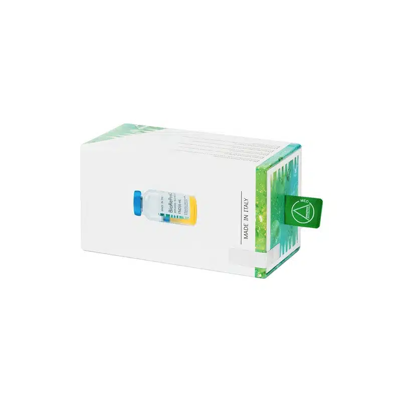 A rectangular, predominantly white box with green accents and a green pull tab. The box features an