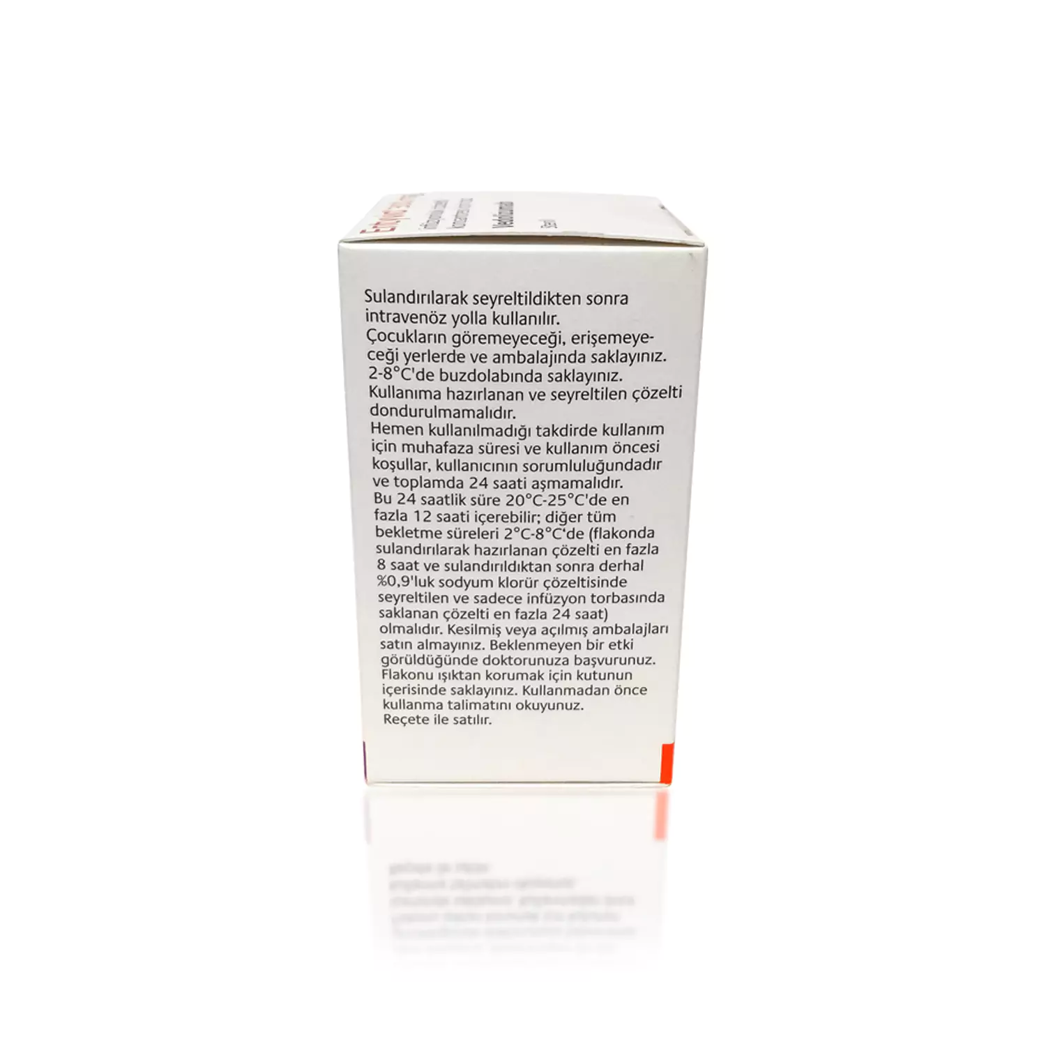 Backside of a medicine box with text in Turkish about instructions and warnings for ENTYVIO®