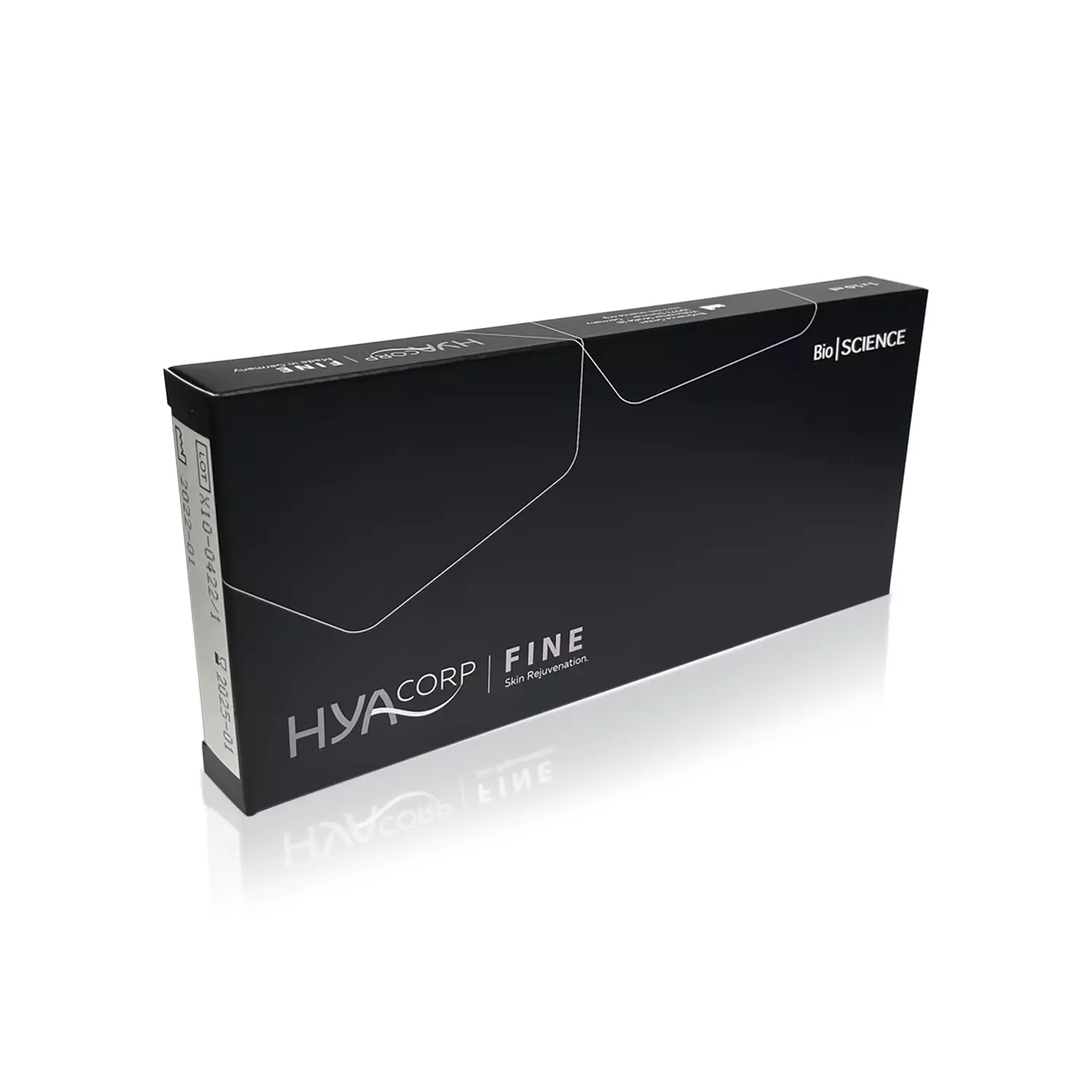 A black rectangular box labeled "HYACORP FINE®" and "Bio SCIENCE" with minimalistic white line