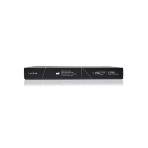 A sleek black rectangular box with white text. The text on the box includes the brand name "HYACORP FINE®" and "Fine." Additional details on the side mention "1 x 1.0 ml" and product information in smaller text. The box is set against a white background.