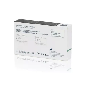 A white medical product box with text in multiple languages on the side. The box contains two 1.5 ml vials labeled "SUNEKOS® PERFORMA." It also has various symbols and regulatory information printed on it. The box is placed on a reflective surface.