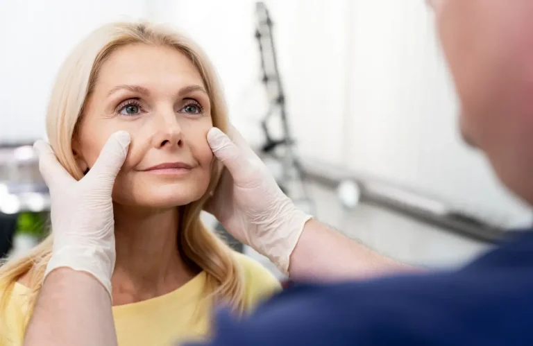 patient examination for dysport brow lift treatment