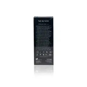 A black rectangular box labeled "NEAUVIA™ ORGANIC STIMULATE MAN" with white text detailing instructions and information. The box features various icons and symbols, and a reflective surface at the bottom.