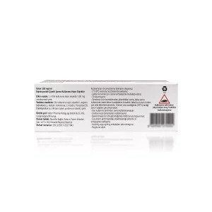 The image shows the back of a white XOLAIR® 150mg box with text in Turkish, detailing its contents, usage instructions, and manufacturer information. The box also features an "Rx" symbol and a recycling symbol on the top-right corner.