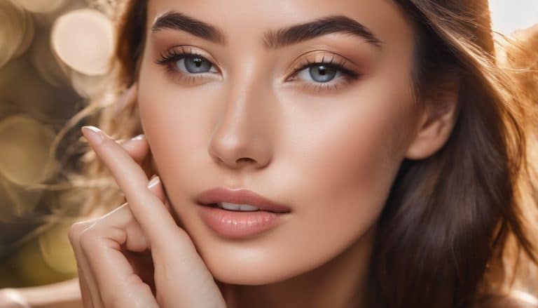 A woman applying Profhilo serum in a luxurious skincare environment.