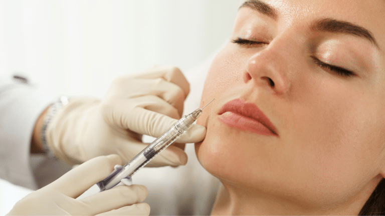 Woman getting ready to receive a Belotero lip injection.