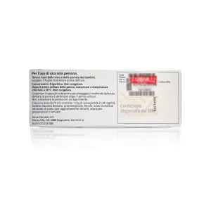 The back of an OZEMPIC® 1mg (Italian) box with instructions in Italian. The text advises storage in a refrigerator, keeping out of the reach of children, and consulting a doctor for medical advice. The manufacturer's address in Denmark is visible along with dosage information.