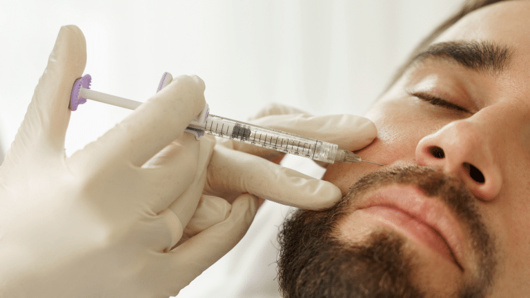 man's cheek injected