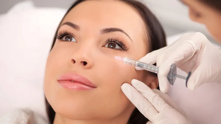 Woman getting facial injection.
