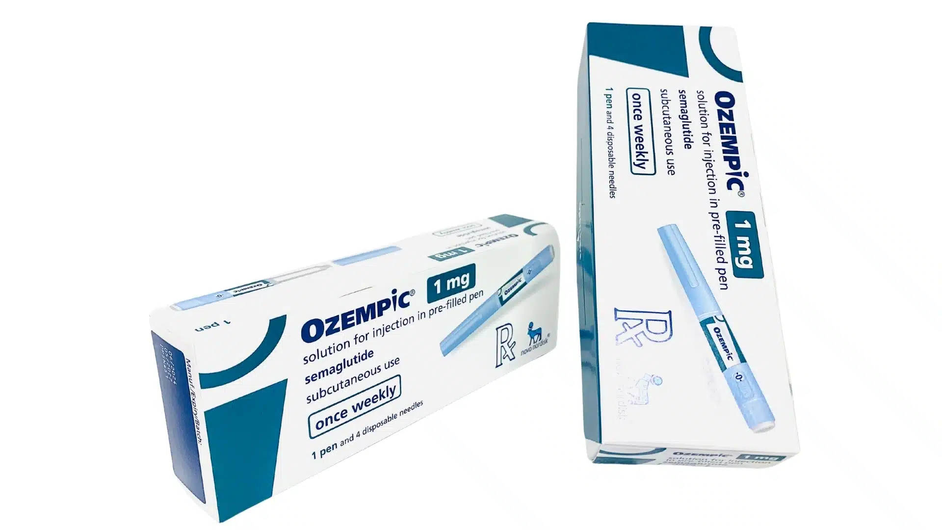Two OZEMPIC® 1mg boxes are shown with blue and white packaging, labeled as a solution for injection