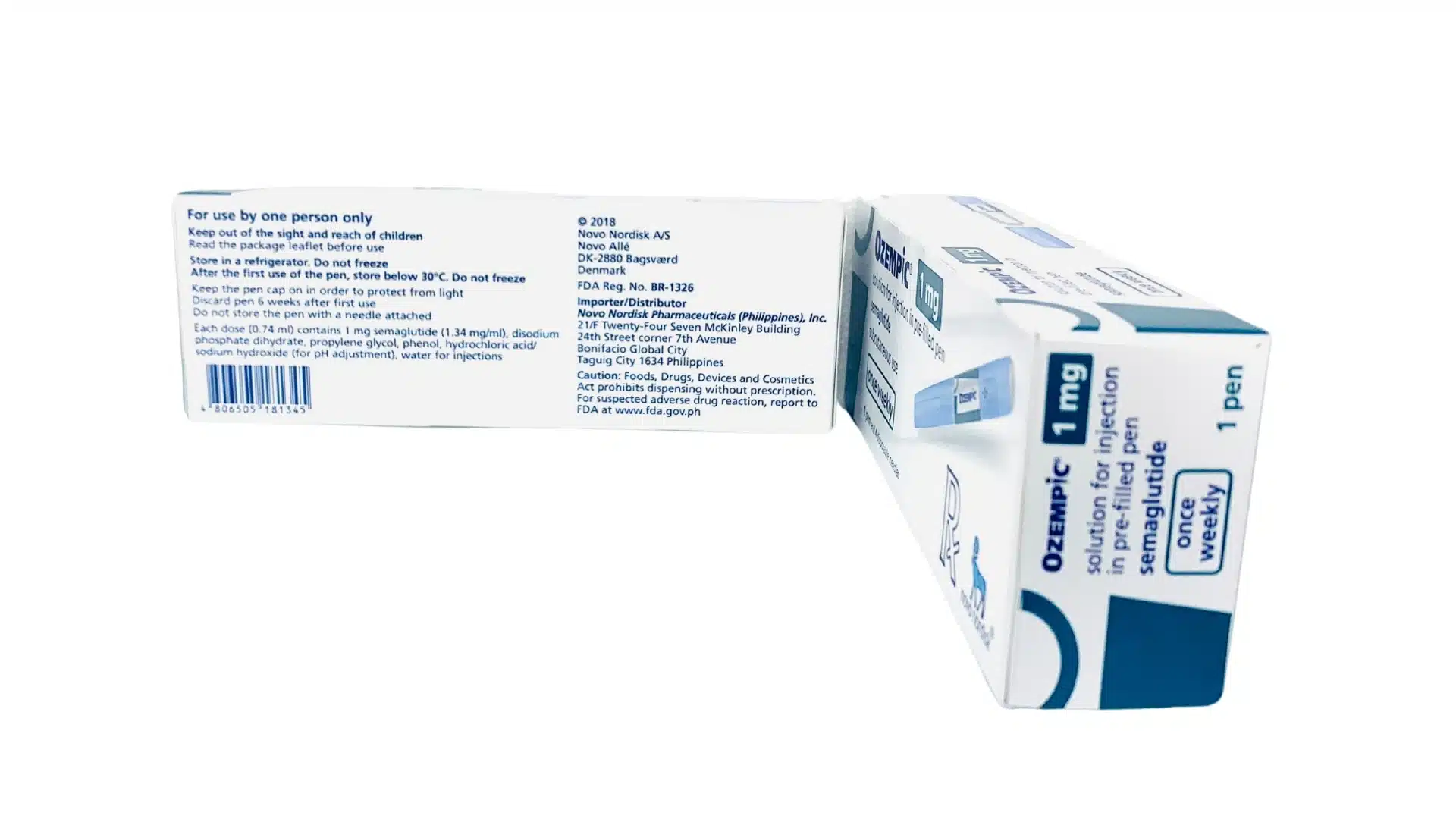 OZEMPIC® 1mg packaging, in blue and white, displays essential usage guidelines, brand labeling