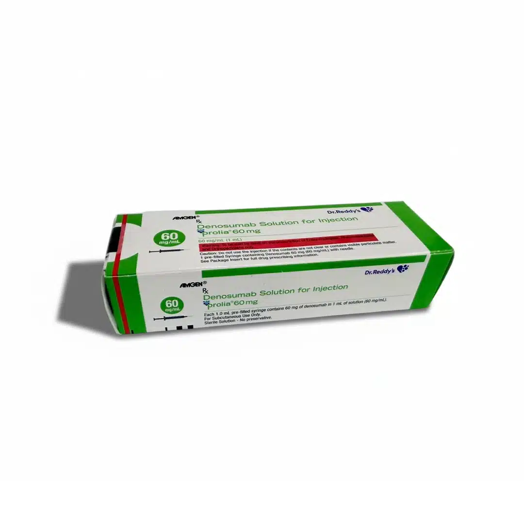 A box of PROLIA® (Denosumab Solution for Injection, 60 mg) by Dr. Reddy’s Laboratories, mainly